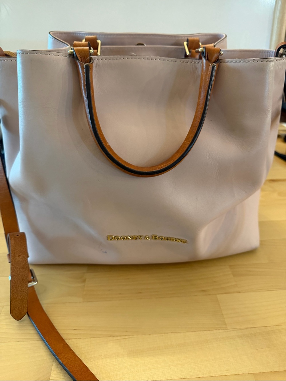 Dooney & Bourke Blush Leather Tote with Tan Handles